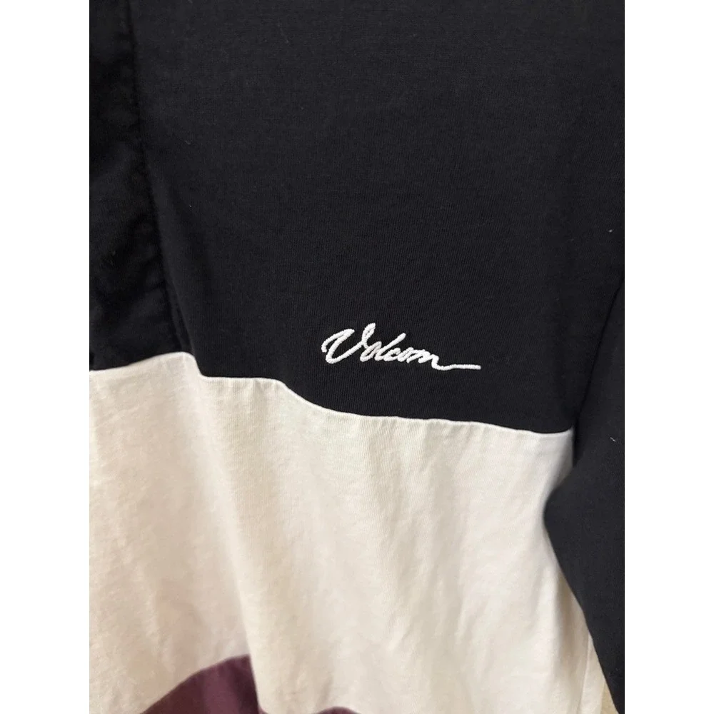 Volcom Mens Colorblock Rugby Polo Shirt Black White Burgundy Stone Logo Small